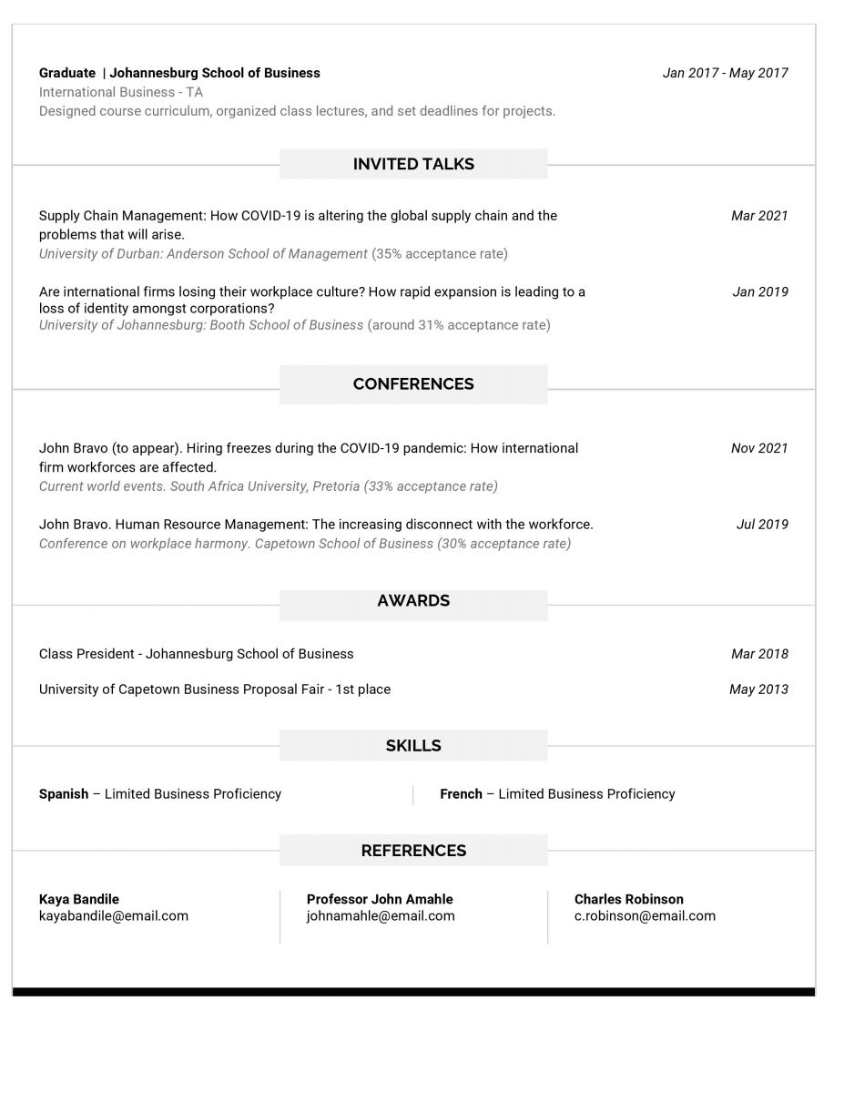 An image of an academic CV template 