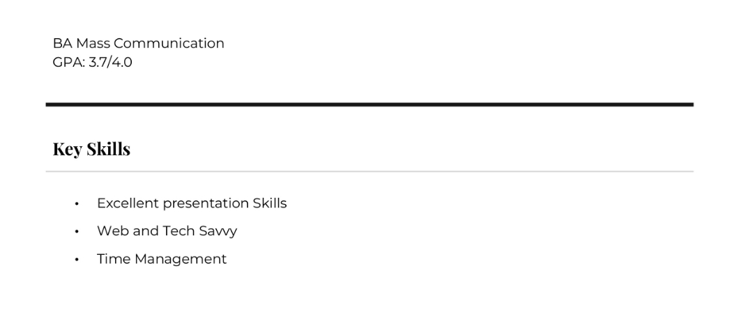 An image of a fresh graduate CV template