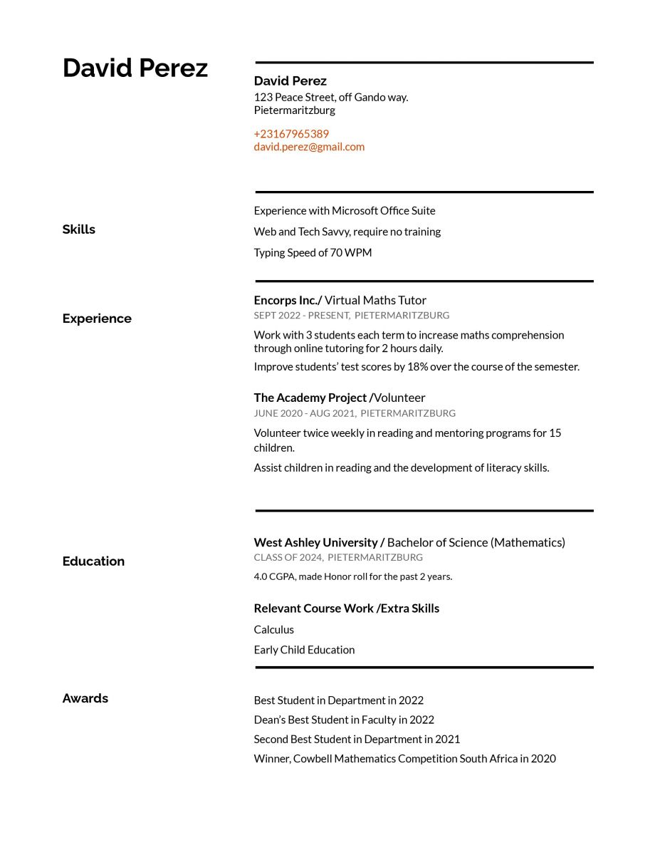 An image showing a student CV template 